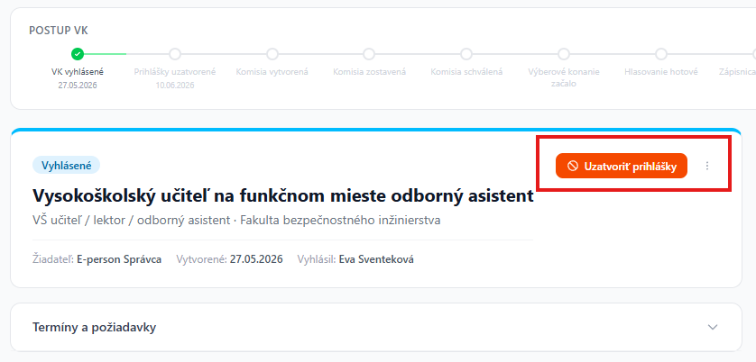 Uzatvorenie príjmu prihlášok