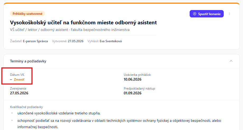 Zmena termínu VK
